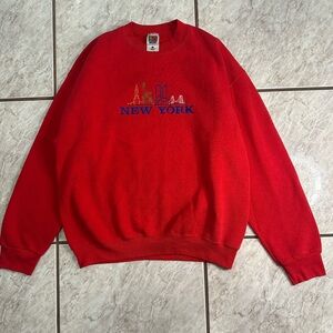 Vintage 90s New York Embroidered Red Pullover Sweatshirt Size Large